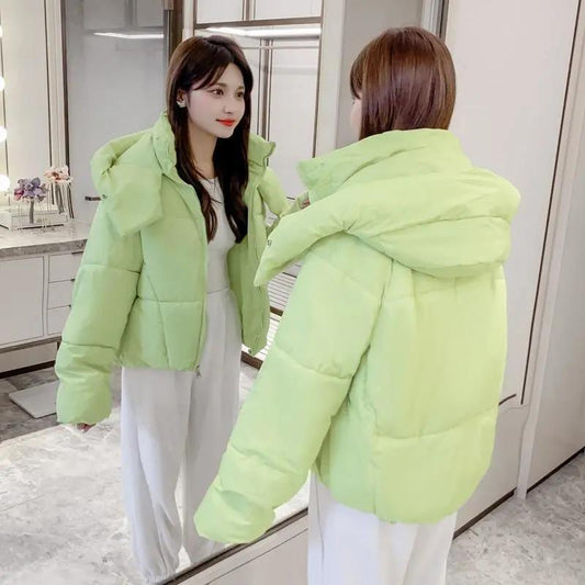 Chic Hooded Cotton Padded Women Parkas Winter Warm Loose Solid Thicken Female Coats Ladies Zippers Outwear
