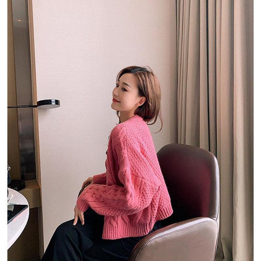 Autumn and Winter Retro Top Fashion Cardigan Casual Sweater Short Knit Young Women's Jacket