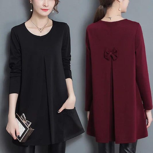 Spring Women T Shirt Casual O-Neck Solid Color Tee Shirts Tops Plus Size with Pockets Fall Pullover