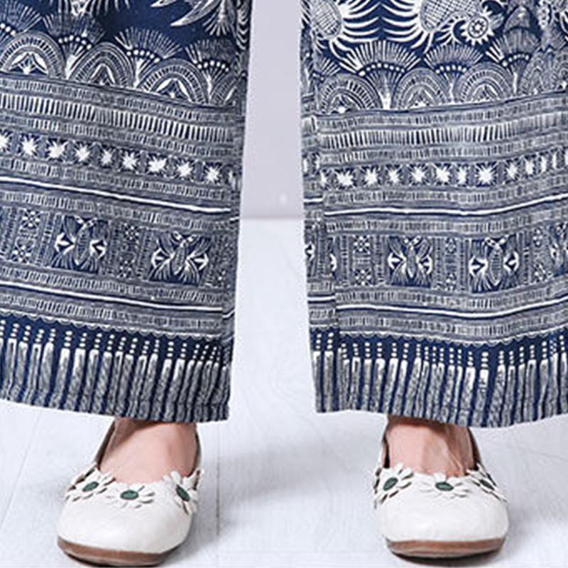 Cotton and Linen Suit Women 2021 Spring Plus Size Retro Literary Print Thin Two-piece Women's Clothing