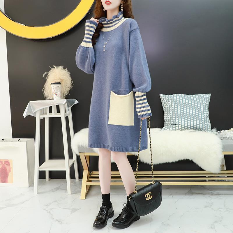 Pregnant Women's Knitted Bottoming Skirt Autumn and Winter Clothes Go Out Thick Fashion Sweater Loose Mid-length Postpartum Dress