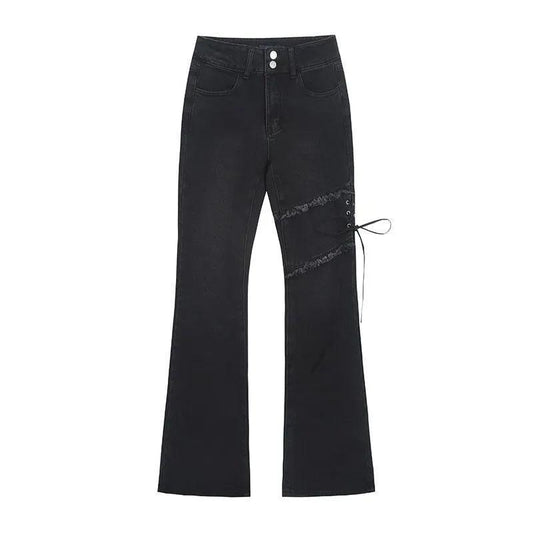 Spring Girl Street Straight Denim Flared Pants Thin Stretch Wide Leg Pants Ladies Black Trousers Boot Cut Pant