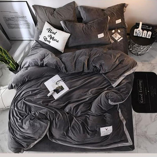 Winter Four-piece Set Double-sided Velvet Thick Short Plush Bed Linen Quilt Cover Coral Velvet 4-piece Set