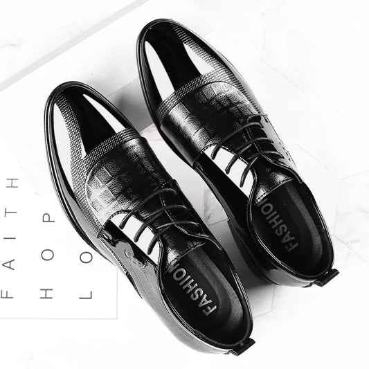 Oxford Business Men Shoes Patent Leather Lace Up Shoes Business Dress Soft Sole Breathable Spring Wedding Shoes