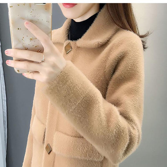 Thick and Elegant Noble Knitted Women's Sweater Winter Korean Fashion Trendy Women's Short Jacket Mink Velvet Loose Cardigan Women's Jacket