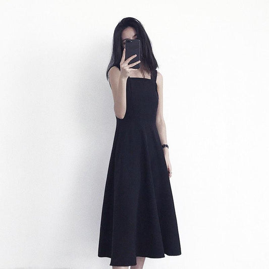 Female Base Dress French Elegant Suspender Solid Color Sleeveless Slim Mid Length A-line Dress