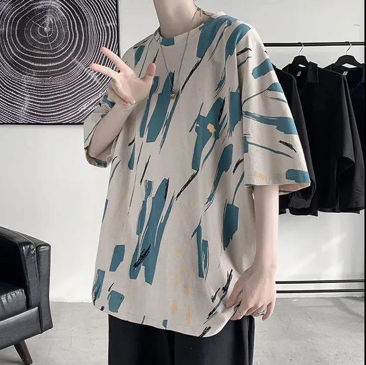 Tie-dye Graffiti Short-sleeved T-shirt Men's Trend Ins High Street Couple Tops Summer Half-sleeved