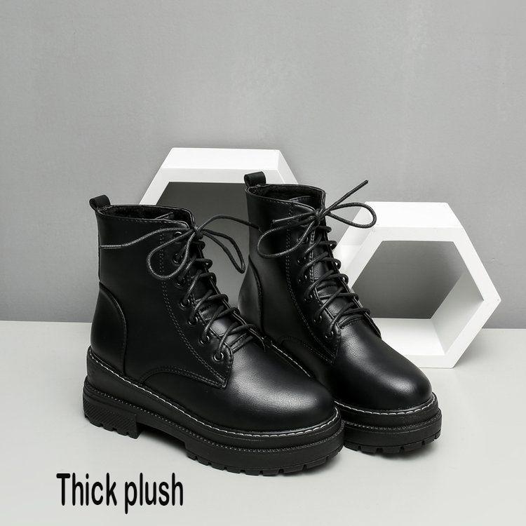 Chunky Motorcycle Boots for Women Autumn Fashion Round Toe Lace-up Combat Boots Ladies Shoes