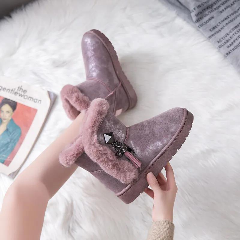 Women's Snow Boots Padded Non-slip Winter Fringed Short Boots Korean Style Cotton Boots Sequins
