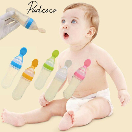 Baby Accessories Safety Infant Baby Silicone Feeding with Spoon Feeder Food Rice Cereal Bottle Utensils
