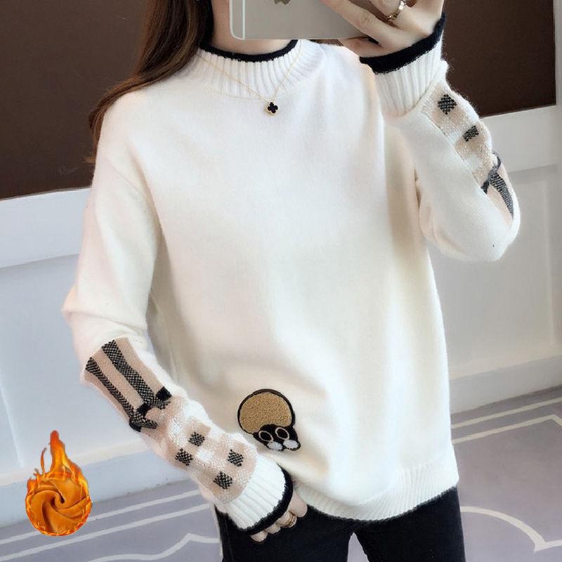 Autumn and Winter Thick Warm Sweater Women's Students Loose Knit Bottoming Shirt