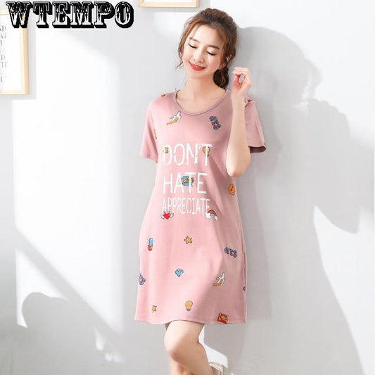 Cartoon Short Sleeve Summer Pajamas Women Cute Night Skirt