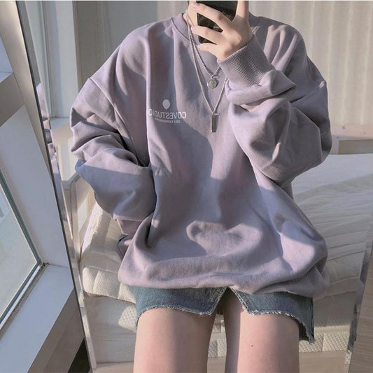Korean Sweatshirt Loose Long Sleeve Pullover Women's Plus Size Long Sleeve Top