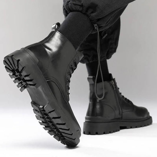 British Style Fashion Trend Martin Boots Men's High-top Shoes Korean Leather Boots All-match High School Boots for Students