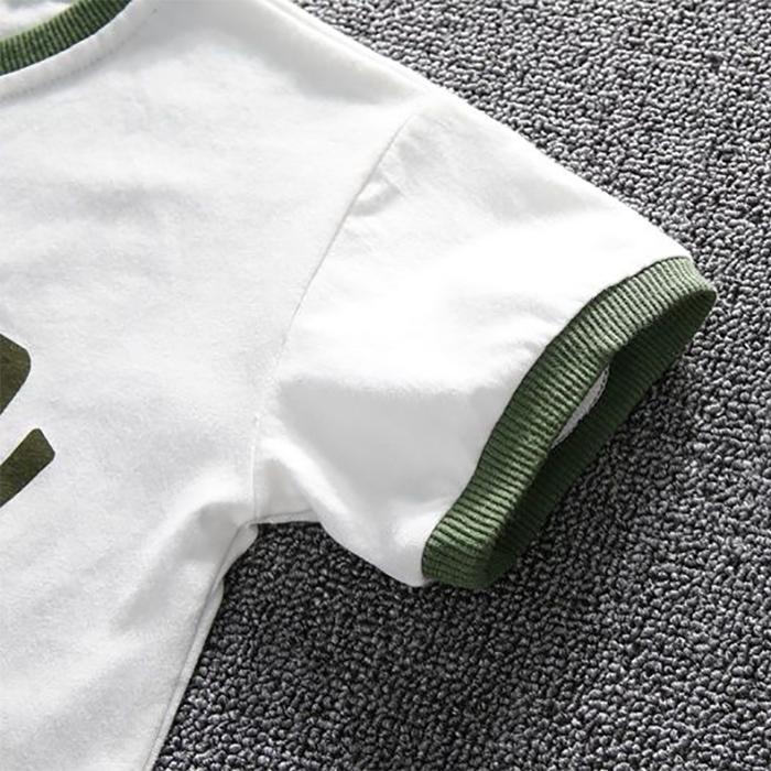 Children's Suit Summer Thin Boys' Korean Printed Letter Dinosaur Loose T Shirt Casual Pants Leggings Two Piece Set