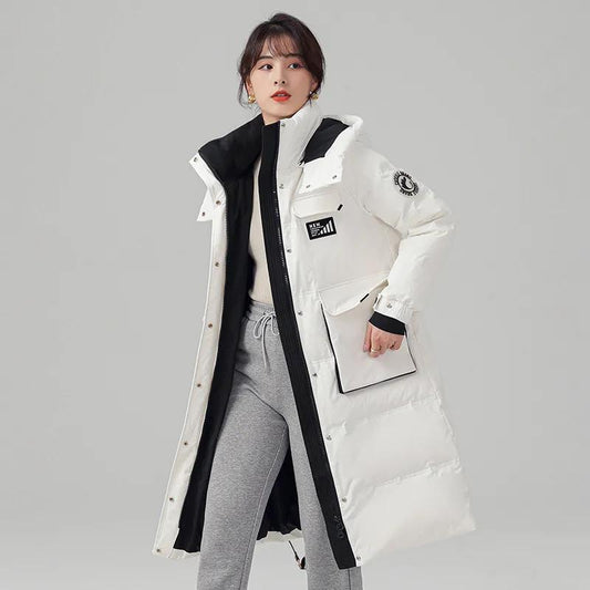 Down Jacket Women's Short Tooling White Duck Down Hooded Warm Pie To Overcome Winter Coat Mid-length Windproof Outdoor Sportswear