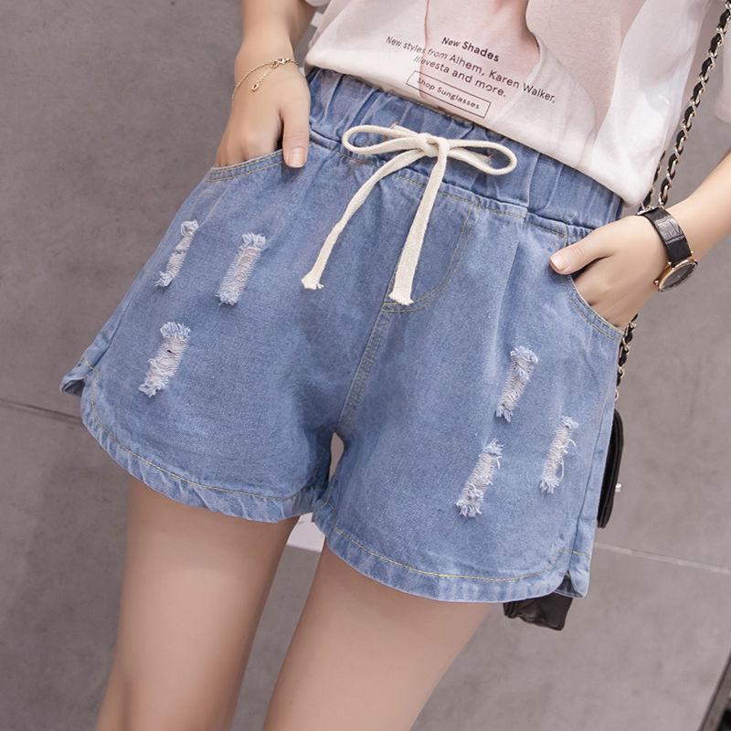 Plus Fat Plus Size Women's Loose Denim Shorts Female High Waist Fat Sister Elastic Waist Wide Leg Pants
