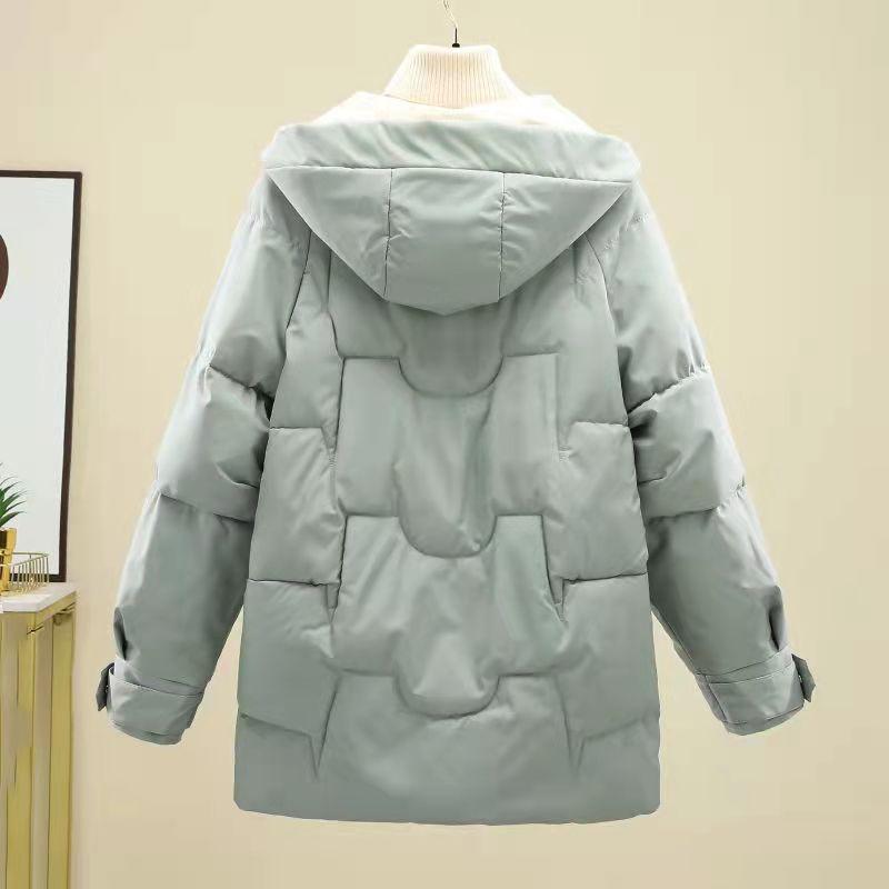 Winter Mid-length Thick Windproof Cold Warmth Loose INS Style Casual Slim Solid Color Ladies Hooded Coat Jacket Padded