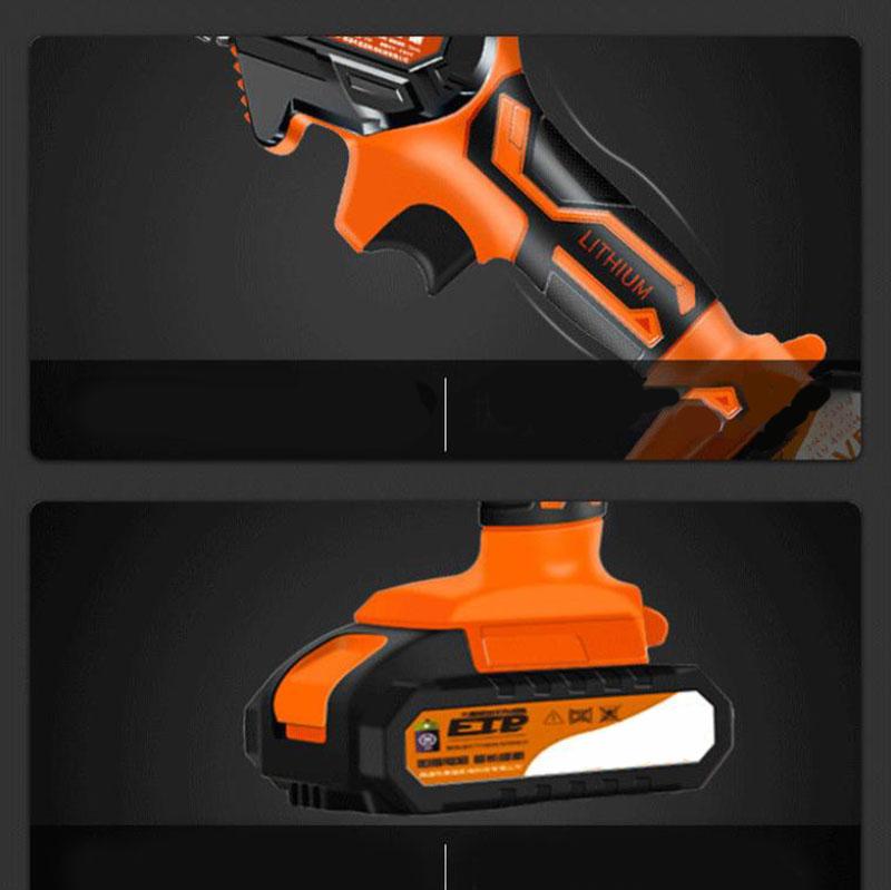 199VF Electric Chain Saw Set with Two Batteries 15cm Cordless Pruning Saw One-handed Logging Saw Garden Tools