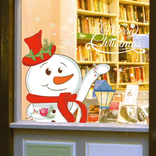 Christmas decoration snowman wall stickers shop door window glass stickers PVC