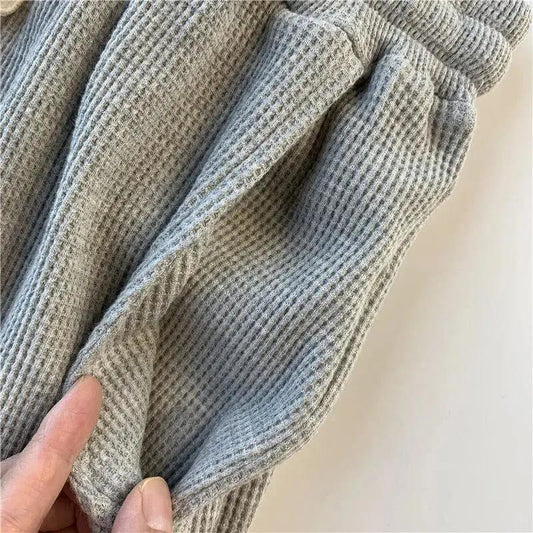 Cotton Waffle Casual Pants Women's Autumn and Winter Korean Style Simple Lace-up Elastic High Waist Loose Wild Sports Pants
