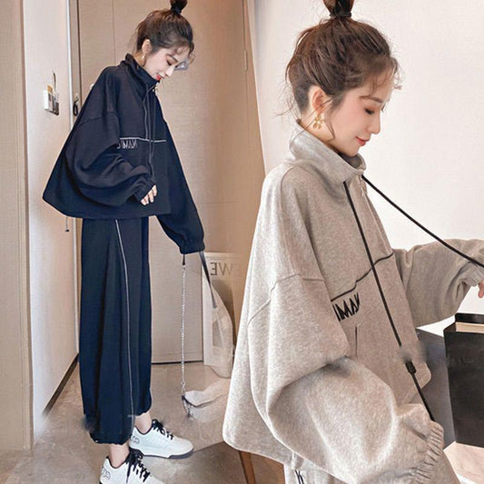 Cotton-containing Casual Sportswear Suit Women's Slimming and Age-reducing Loose Two-piece Medium-thick Warm and Comfortable Home Casual Wear