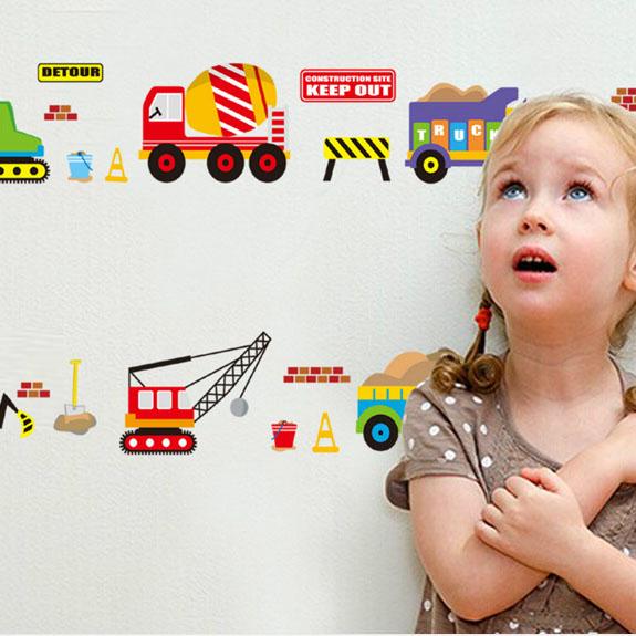 Cartoon toy car children's room removable green wall sticker self- adhesive