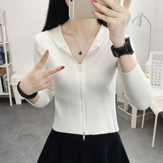Spring and Autumn Knitted Cardigan Tops Long Sleeves Slimming Sweaters Wild Short Hoodies