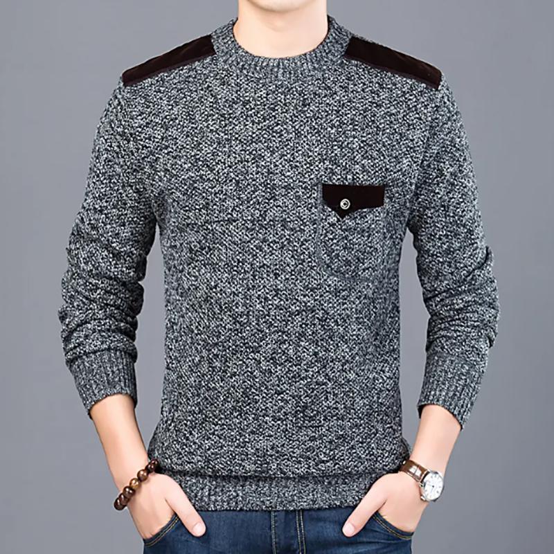 Men Fashion Pullovers Slim Fit Warm Sweater Contrast Color Autumn O-Neck Trendy Sweater