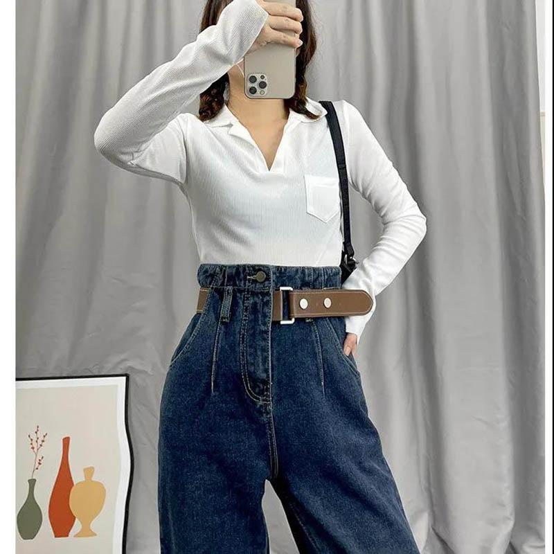 Ultra-high Waist Jeans Female Velvet Straight Loose Wide Leg Design Harlan Elder Radish Pants