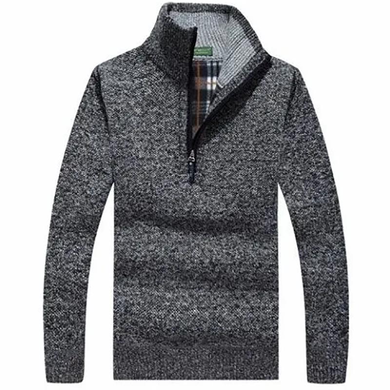 Men's Thick Plus Fleece Sweatshirts Pullover Sweater Base Sweater Men's Loose Warm Knit Sweater Stand-up Collar Sweater