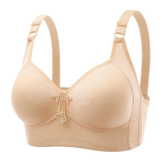 Top Support Jacquard No Steel Ring Bra Thin Mold Cup Adjustment Type Breast Underwear Large Size Lightweight Breathable Comfortable Bra