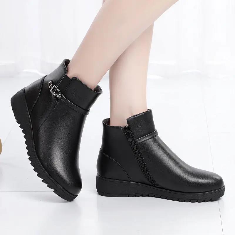 Snow Boots Short Tube All-match Mid-heel Flat Bottom To Keep Warm In Winter Women's Plush Fleece Comfortable Cotton Boots