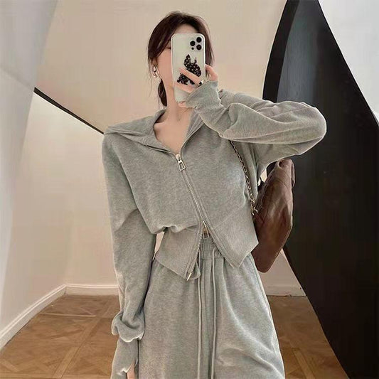Sports Sweater Suit Women's Autumn Hooded Cardigan Coat Wide Leg Pants Two-piece Sports Sweater Jogging Trousers Casual Suit