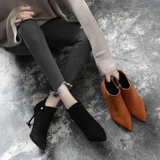 High Quality Suede Leather Winter Boots Pointed Ankle Boots Super High Heel Women Shoes Female