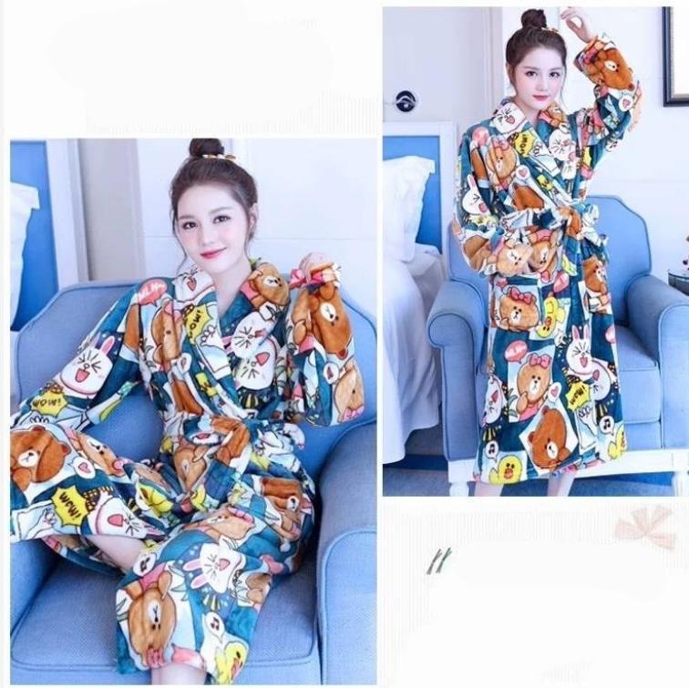 Leopard Print Ladies Pajamas Quick-drying Bathrobe Winter Cashmere Warm Home Clothes Homewear Robe Coat Long