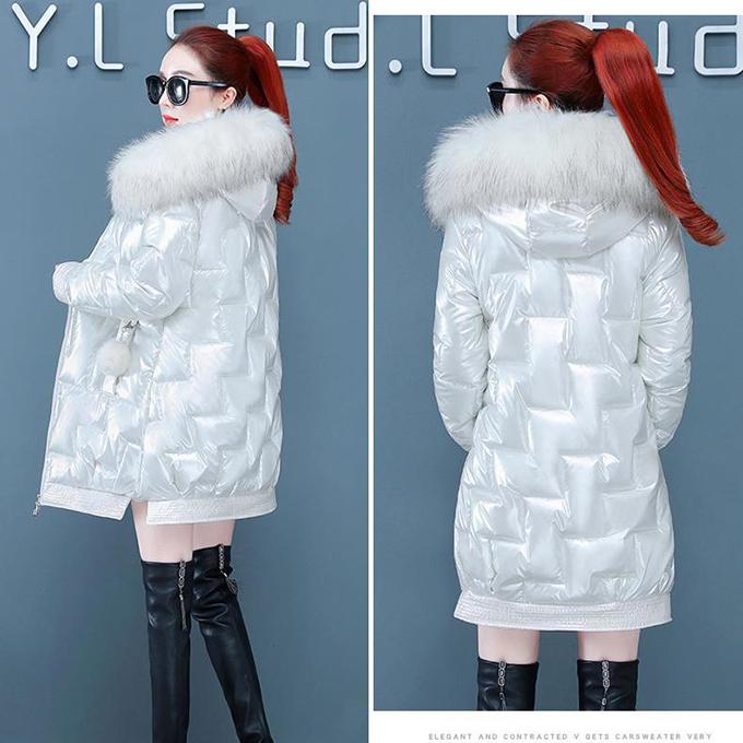 Glossy Mid-length Down Padded Jacket Women's Winter Thickening Bread Coat Cotton-padded Coat Loose Disposable Padded Jacket Padded Coat