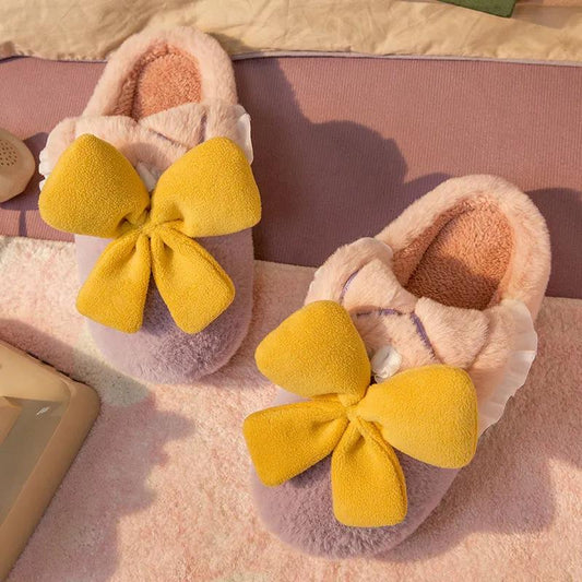 Cute Bowknot Cotton Slippers Keep Warm and Comfortable In Autumn and Winter Indoor Non-slip