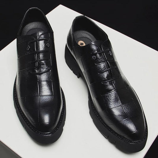 Men's Thick-soled Plaid Leather Shoes Leather Pointed Toe British Business Shoes Casual Shoes Formal Wear Men's Shoes Wedding Husband Shoes Dad Shoes