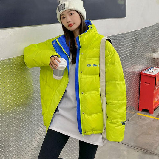 Glossy Short Women's Down Jacket Winter Korean Style Loose Cotton Clothes Casual Stand-collar Cotton Jacket