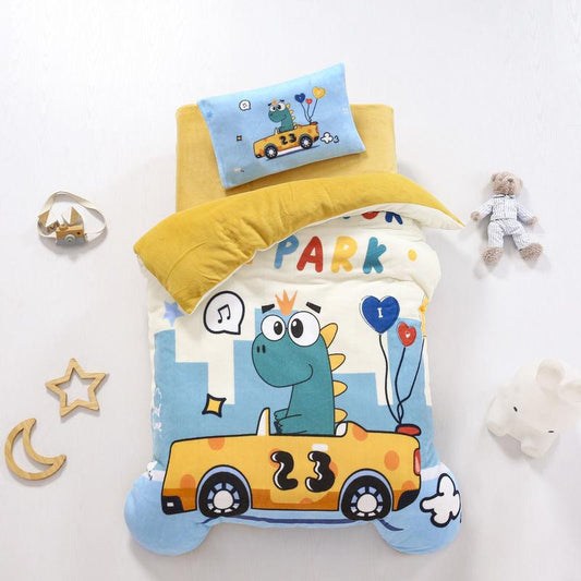 Children's Bed Set Autumn and Winter Double-sided Milk Velvet Three-piece Children Pillowcase Bed Sheet Duvet Cover Plus Velvet Soft Skin-friendly
