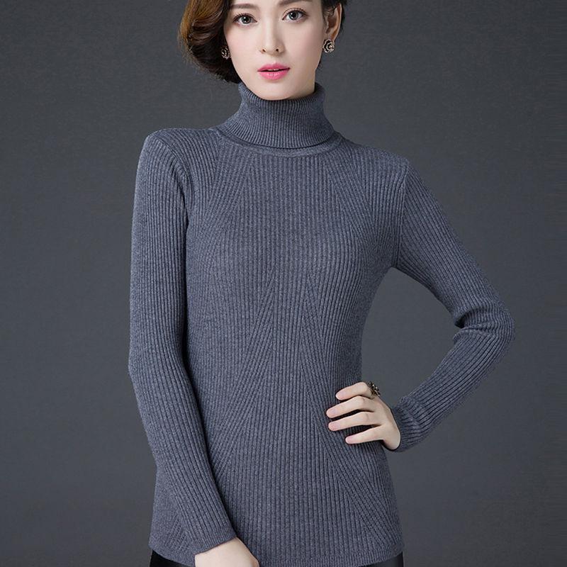 Pofulove Sweater Lady Pullover Sweater Turtleneck Thicken Plus Size Warm Slim Wild Bottoming Shirt