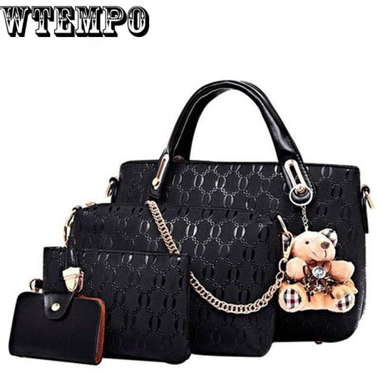 Four-piece fashion embossed handbags cartoon bear trend shoulder bag diagonal bag versatile handbag