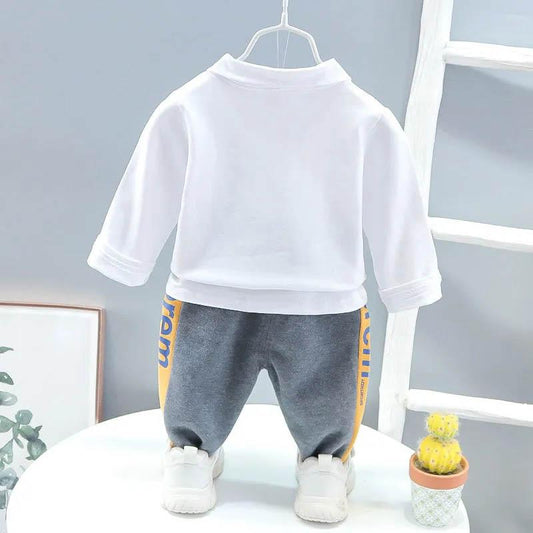 Children's clothing boy spring and autumn suit soft and comfortable printing stitching pattern baby casual clothes long-sleeved three-piece suit