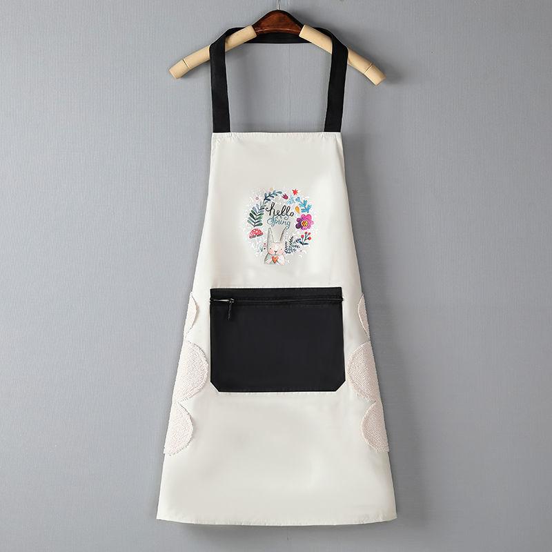 Apron Women's Waterproof and Oil-proof Kitchen Household Hand-wiping Cute Cartoon Cooking Work Men's and Women's Aprons