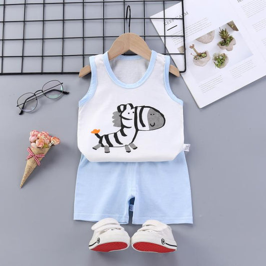 Children's Sleeveless Suit Summer Boys Girl Clothing Korean Baby Clothes Girls' T-shirt Suit Children's Clothing