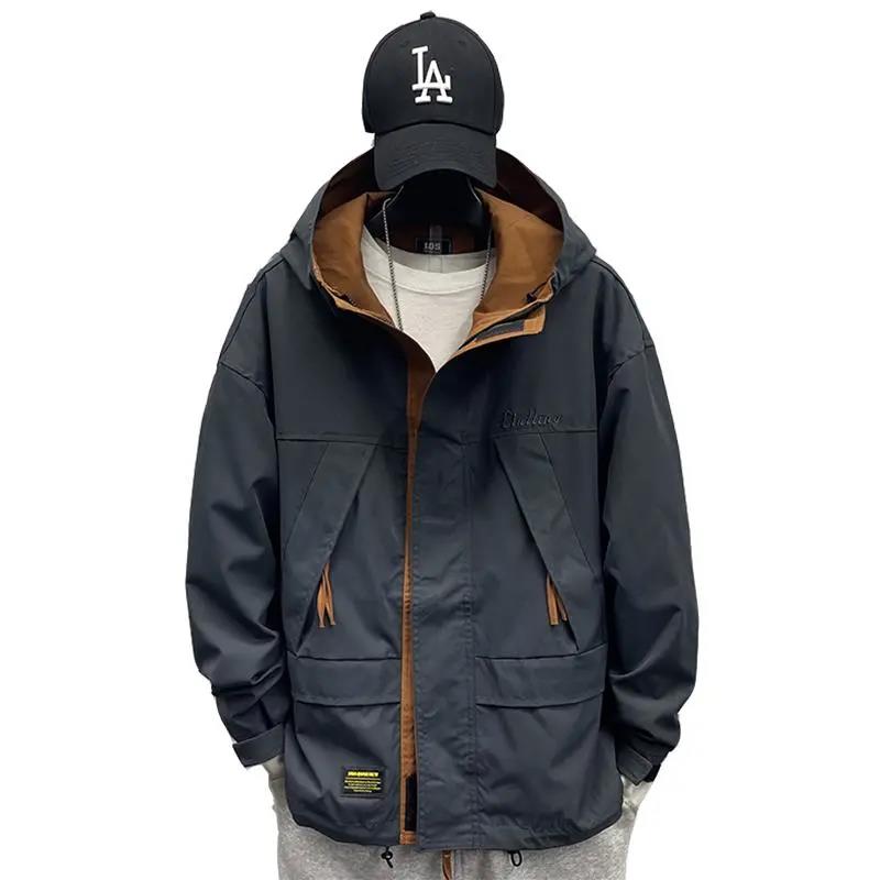 Men's Hooded Jacket Loose Trend All-match Jacket Casual Embroidered Workwear Jacket