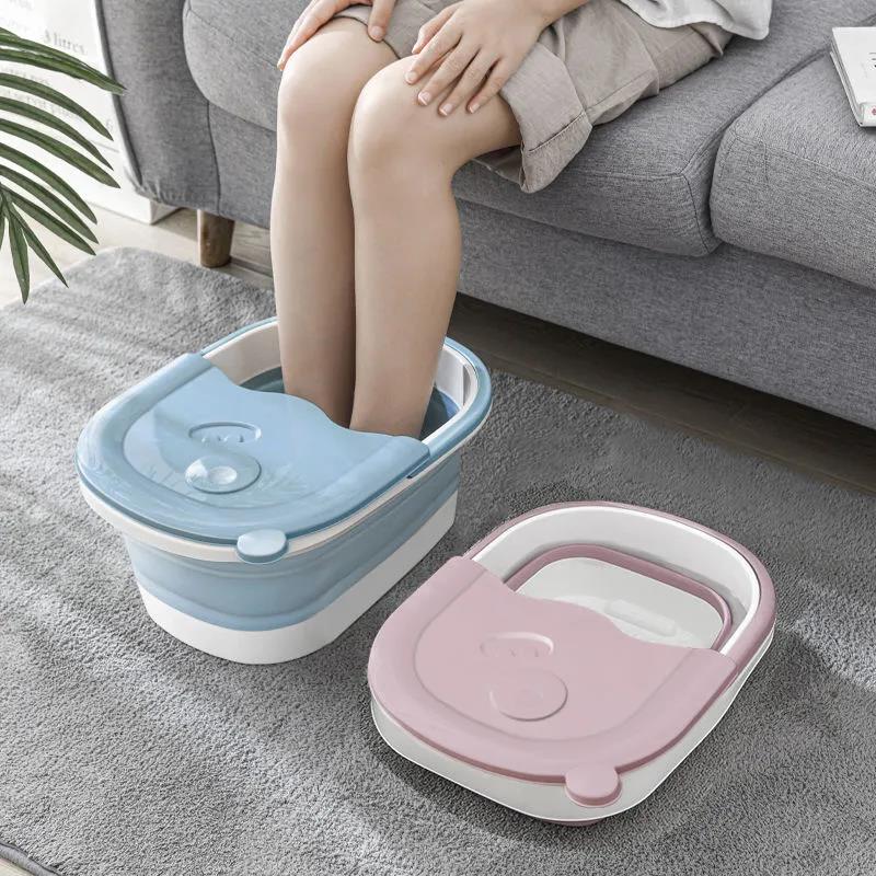 Foldable Foot Soaking Bucket Over The Calf Footbath with Lid Household Footbath Bucket Footbath Massage To Relieve Fatigue Foot Washing Bucket