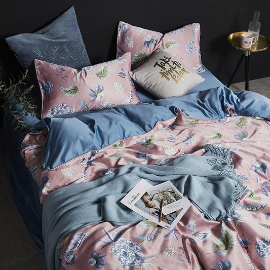 Duvet Cover Sets Silk Bedding Set Satin Grey Queen Bed Quilt Silky 4Pcs Set Summer Bedclothes