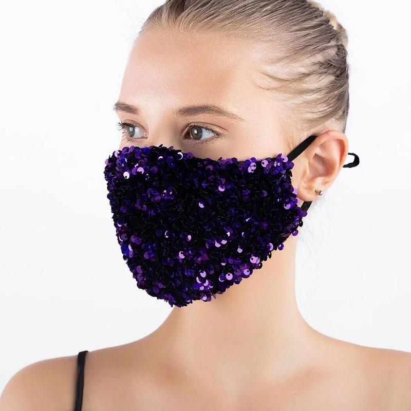 Women's Cotton Luxury Sequins Mask Windproof Dustproof Washable Mask Solid Color Shining Streetwear Face Mask Holiday Party Facial Masks Face Cover